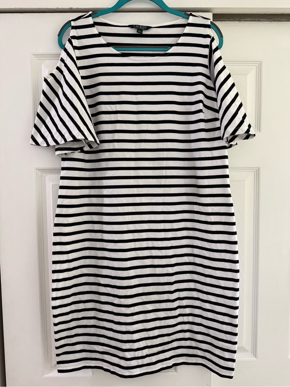 🖤 Ralph Lauren Black & White Striped Cold-Shoulder Dress 🖤